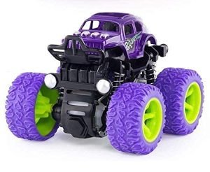 9TSEVEN Unbreakable Push and Go Toy 4 Wheel Friction Powered Mini Rock Monster Truck/Car - Drive Vehicles Toys for Children with Big Rubber Tires (1pc) Purple