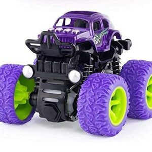 9TSEVEN Unbreakable Push and Go Toy 4 Wheel Friction Powered Mini Rock Monster Truck/Car - Drive Vehicles Toys for Children with Big Rubber Tires (1pc) Purple