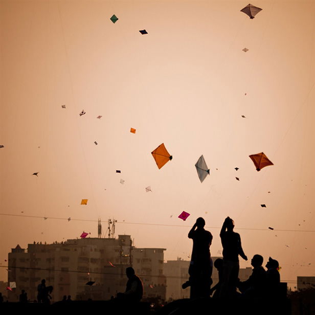 kite flying during kite festival