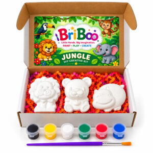 BriBoo Jungle theme DIY Creative Painting Kit for Kids | 3 Animal Figurines with 6 Paint Colors & Paint Brush
